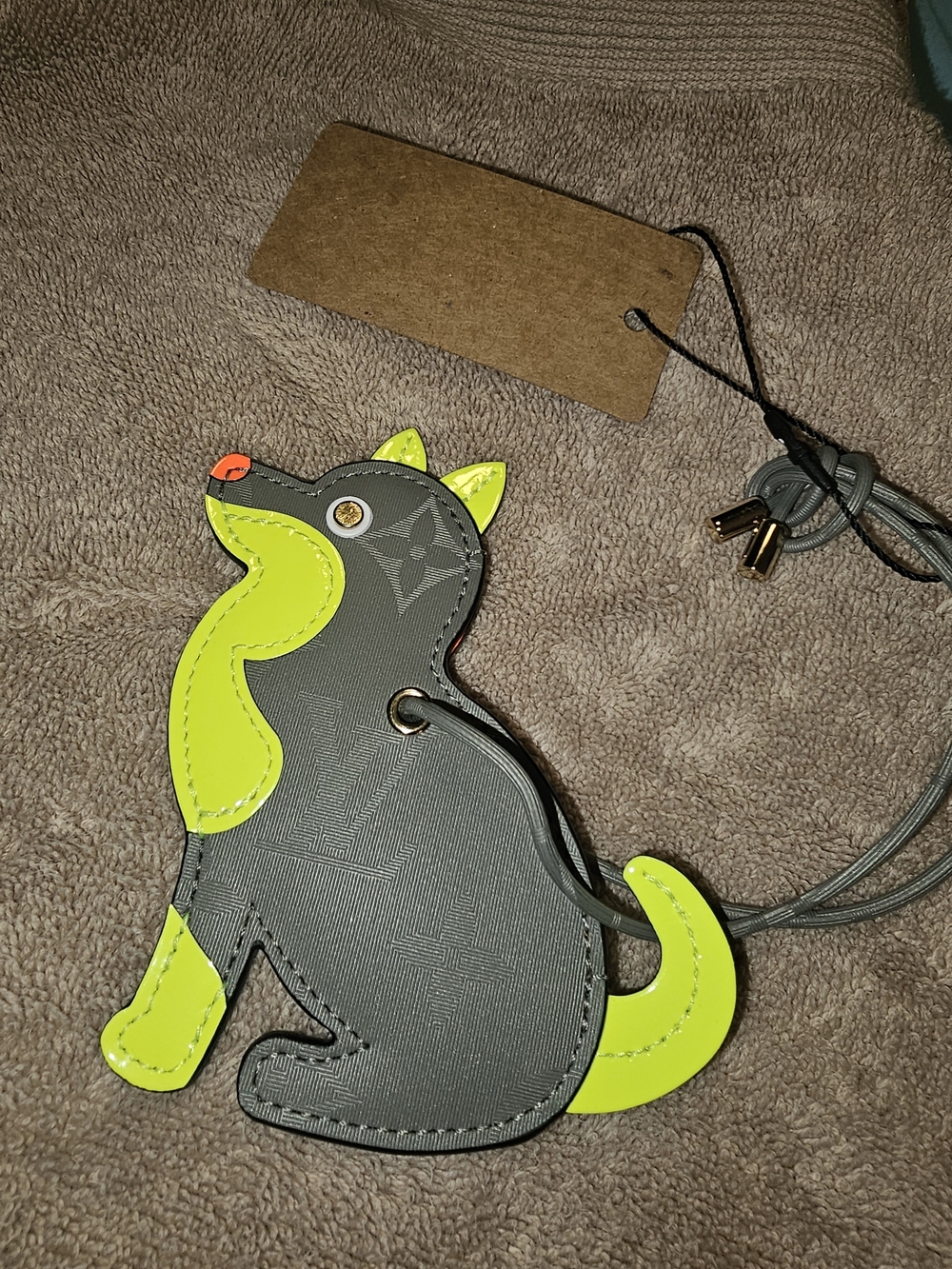 Louis Vuitton Dog Charm Bag Pendant in Gray & Neon Yellow *Limited EDITION*